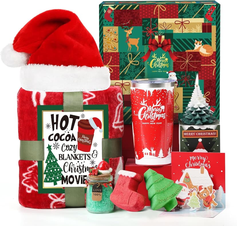 Christmas Tumbler Gift Basket for Mom, Wife, Girlfriend, Sister, Coworkers, Teacher, Nurse - Unique Holiday Gift Box for Women Who Have Everything