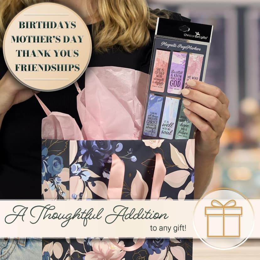 Christian Art Gifts Set of 6 Beloved Scripture Favorites with Abstract Scenic Bookmark Rectangular Folded Magnetic Pastel Design Inspirational Magnetic Bible Verse Bookmark, Size Small 2.3" x 0.8"