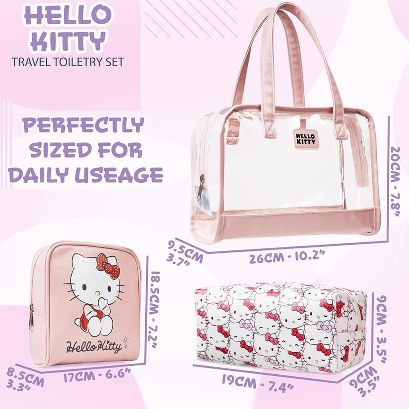 Hello Kitty Toiletry Bag and Makeup Bag Set of 3 for Women Teens Girls Zipped Cosmetics Case Kawaii Travel Essentials Anime Gifts for Her
