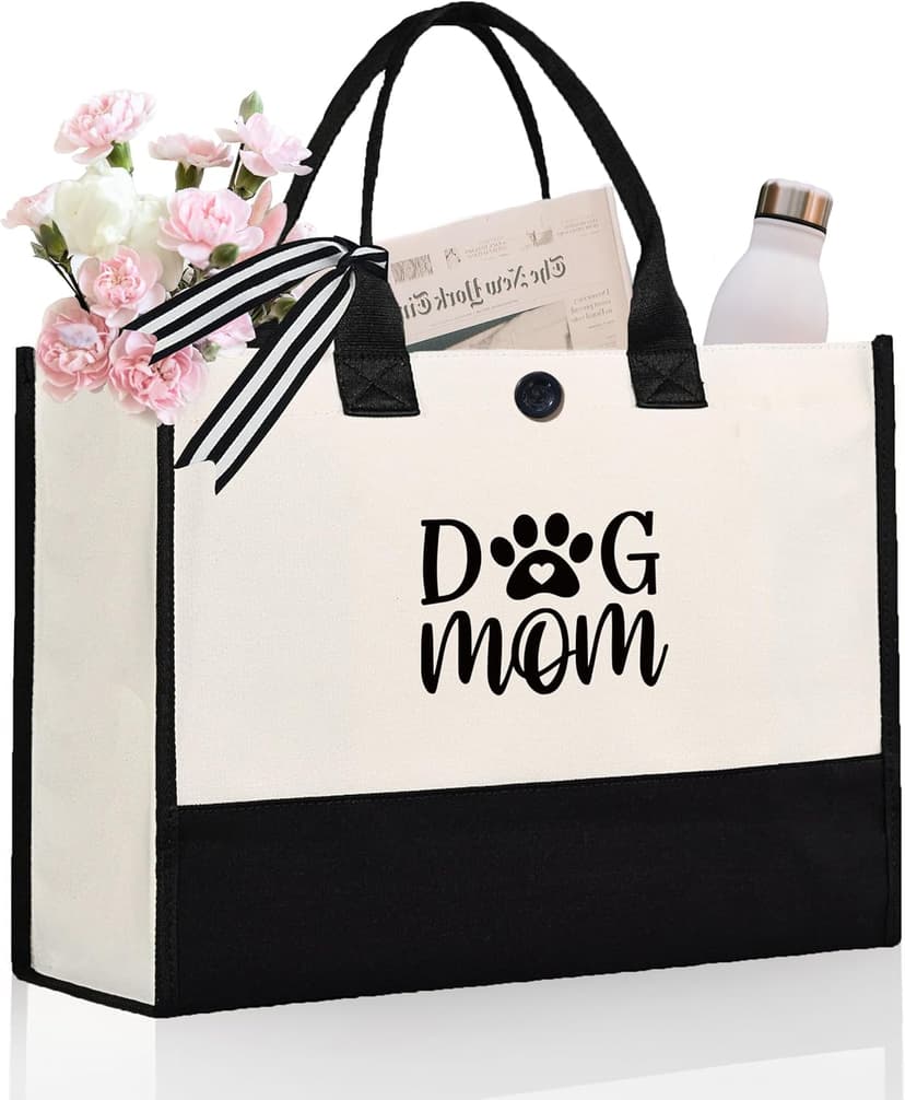 Craftique Dog Mom Tote Bag Gifts for Women, Dog Mom Birthday Gifts for Dogs Lovers, Practical Tote Bag for Shopping Travel Picnic, 17” x 6.7” x 12.5”