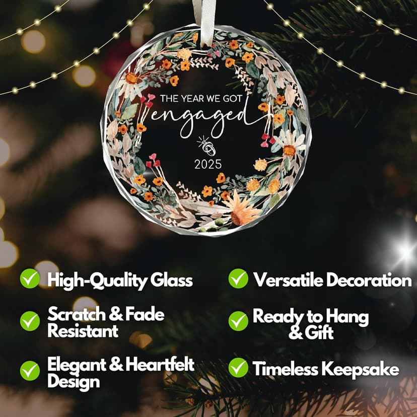Engagement Gifts for Couples - The Year We Got Engaged 2025 Glass Ornament – Just Engagement Present Ideas for Newly Engaged Women, Bride to Be, Fiance, Friend, Daughter,Christmas Engage Ornamnet