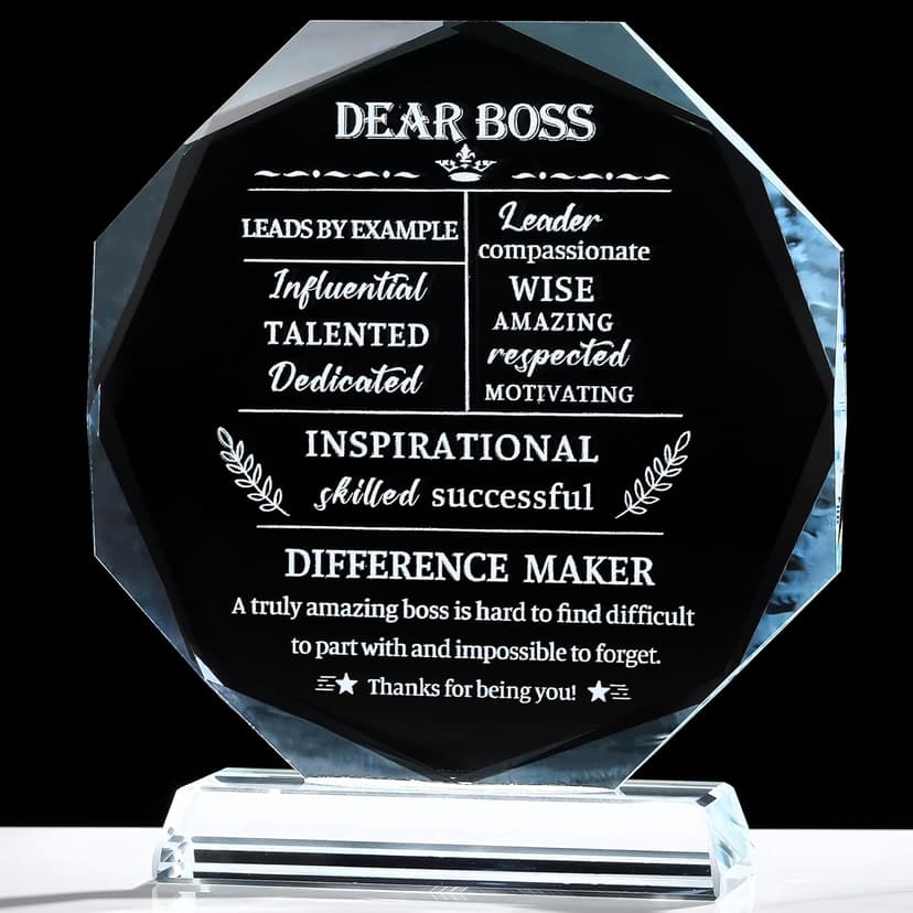 Movdyka Boss Gifts for Men Women Best Going Away Retirement Appreciation Gifts for Boss Lady Crystal Office Decor Plaque Gifts Boss Day Birthday to My Boss, Clear