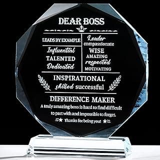 Movdyka Boss Gifts for Men Women Best Going Away Retirement Appreciation Gifts for Boss Lady Crystal Office Decor Plaque Gifts Boss Day Birthday to My Boss, Clear