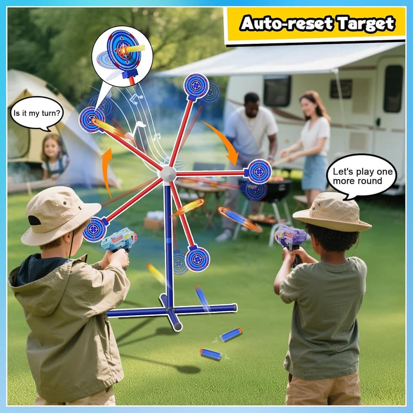 Rocket Shooting Games Toys with Rotating Target 2 Toy Guns 20 Foam Darts Kids Outdoor Toys for Boys Age 5 6 7 8 9 10+ Year Old Carnival Games Compatible with Nerf Guns
