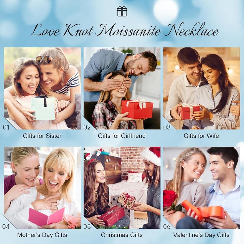 MOOSEA Love Knot Moissanite Necklace for Women, 1-3 ct D Color VVS1 Clarity Moissanite Pendant Necklace 925 Sterling Silver, Anniversary Birthday Gifts for Women Wife Mom Girlfriend Jewelry Gifts