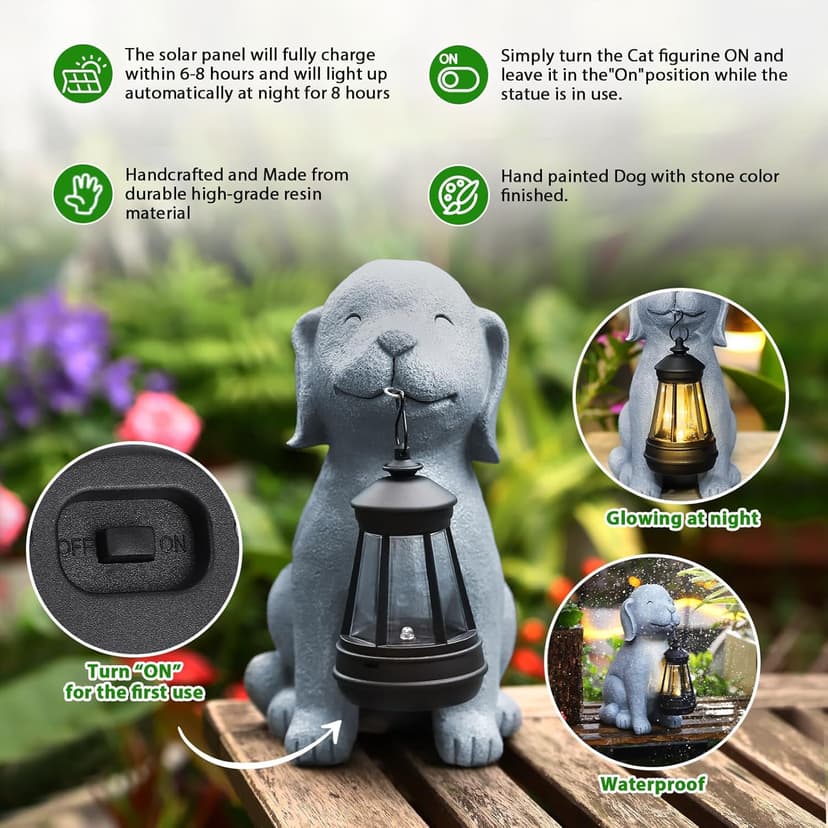 Dog Solar Garden Statue with Lantern – Outdoor Patio & Yard Decor – Figurine for Dogs – Gift for Mom, Grandma, Dog Lovers, Housewarming Present