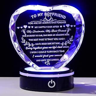 YWHL Gifts for Boyfriend with Colorful LED Base Unique Birthday Gift Ideas from Girlfriend Romantic Heart Crystal Keepsakes to My Anniversary Christmas Valentine Day Clear 4.33*3.74*.1.18