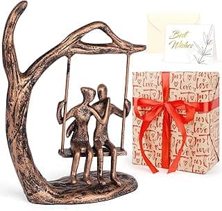 Anniversary Wedding Gifts for Couple/Her - Romantic Couple Statue in Love, Antique Bronze Metal Figurine Sweet Loving Together Iron Sculpture Decor, Gifts for Wife Husband Christmas