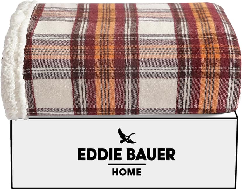 Eddie Bauer - Blanket, Soft Reversible Sherpa & Brushed Fleece Bedding, Perfect for Lounging, Dorm Essentials (Edgewood Plaid Red)