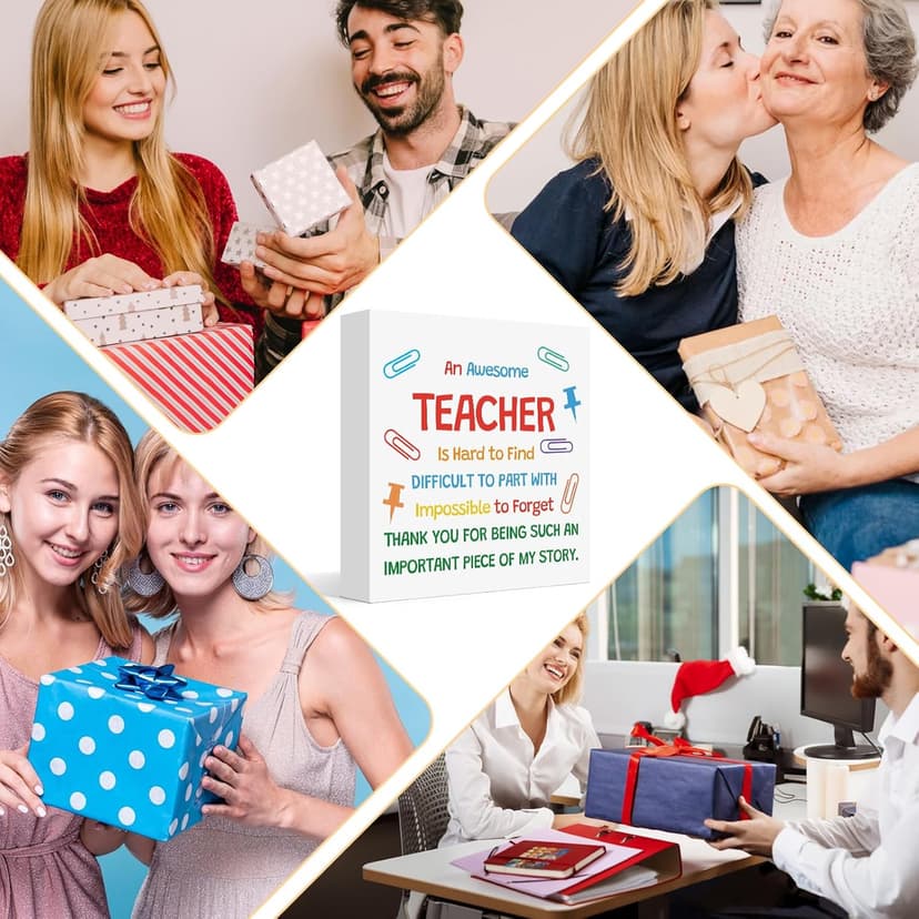 Teacher Appreciation Gifts for Women Men Wooden Box Sign Desk Decor End of Year Christmas Birthday Back to School Gifts for Preschool Kindergarten Teacher Elementary Educators Wooden Plaque