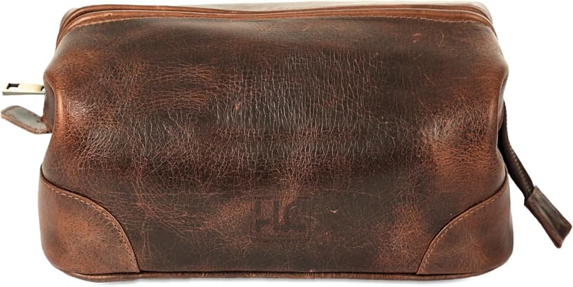 HLC Leather Toiletry Bag for Men - Best Gift for Men - Premium Genuine Leather Dopp Kit Shaving Kit Organizer Travel Kit Pouch Bag for Men - Large Size - Rustic Brown