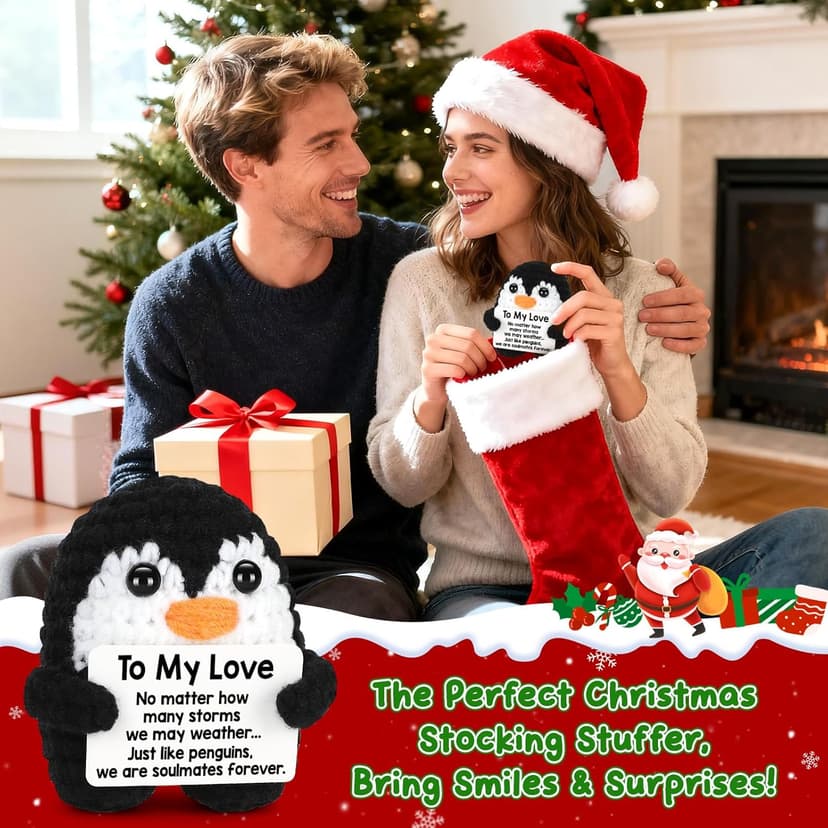 Gifts for Him Her Boyfriend Girlfriend, To My Love Handmade Crochet Penguin Present, Wedding Anniversary Birthday Gift for Women Men, Romantic I Love You Gift for Couples Wife Husband Christmas