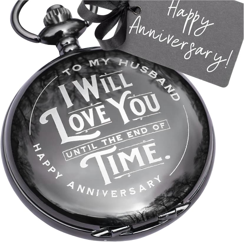 Anniversary Pocket Watch for Husband - Engraved Silver Stainless Steel - Meaningful Keepsake - Boxed and Ready to Give