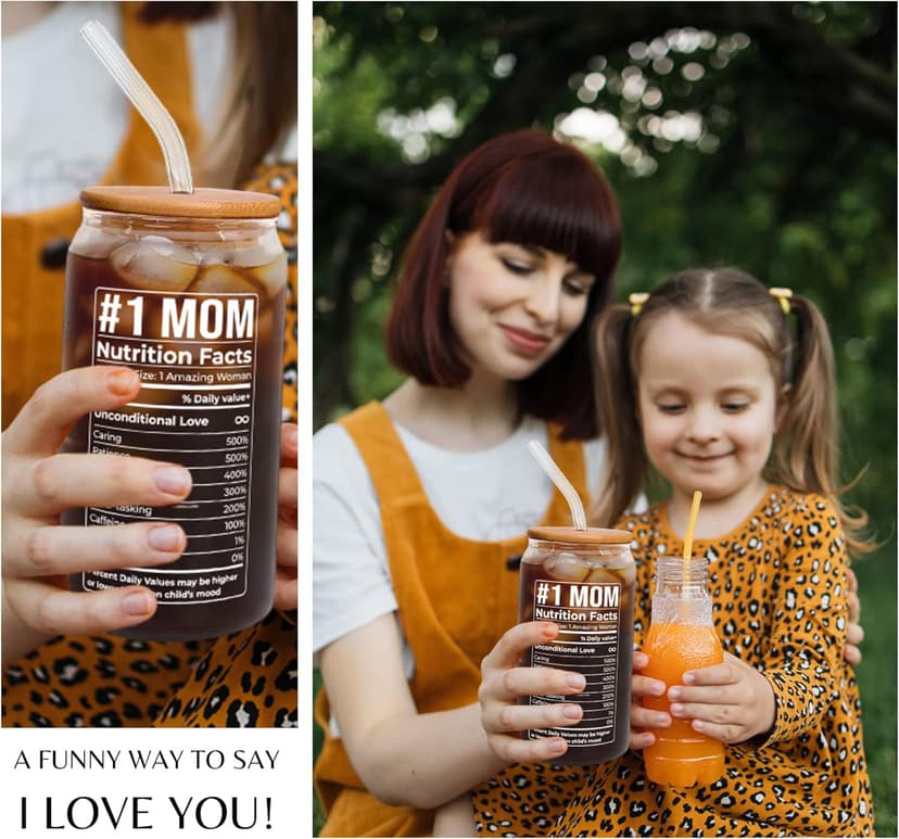 Gifts for Mom from Daughter Son - Birthday, Mothers Day, Christmas Mom Gifts for Wife, Her - Gift Ideas for Mama, Mother - Gift for New Moms, Mothers - 16 Oz 2-sided Can Glass