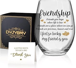 DYJYBMY Friends Give Hope When Life Is Low Friendship Stemless Wine Glass With Gifts Box, Stemless Wine Tumbler, Housewarming Parting Thank You Gifts For Friends Soul Bestie Confidante BBF