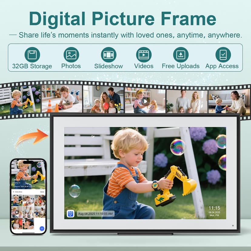 Canupdog 15.6 Inch Digital Calendar Wall Planner 2025-2026 – HD Touchscreen Smart Photo Display for Family Schedules, 32GB Electronic Calendar Chore Chart + To-do List, Christmas Gifts for Women Mom