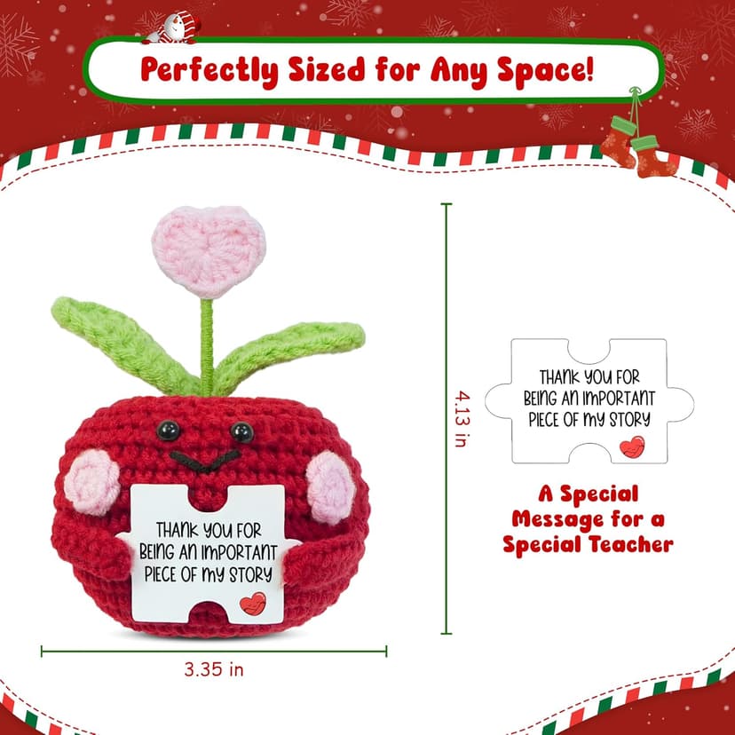 OASSIE Teacher Gifts for Women - Mini Handmade Positive Apple Crochet with Message Card - Teachers Day Christmas Birthday Graduation Appreciation Thank You School Gifts for Students Teachers Women