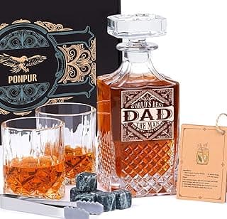 PONPUR Gifts for Men Dad Stocking Stuffers, Whiskey Decanter Set with 2 Glasses, Unique Cool Dad Birthday Gift from Daughter Son, Best Christmas Retirement Present for Man Father