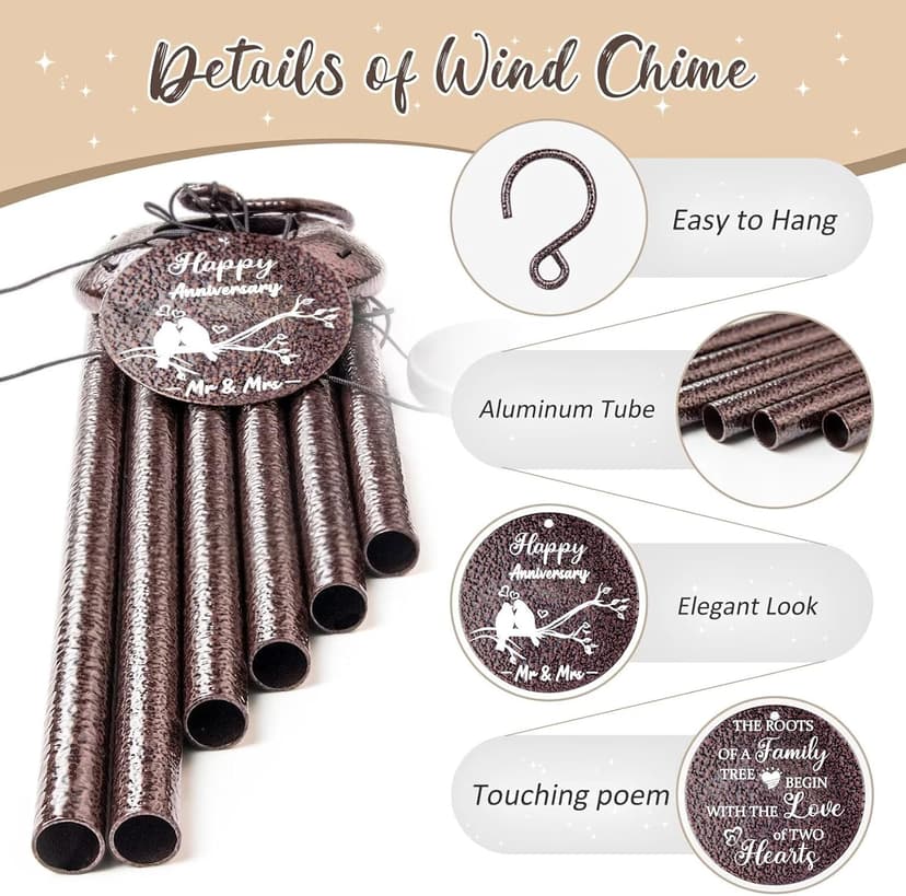 Anniversary Wind Chimes Gifts for Men Women, 25" Wind Chimes Romantic Gift for Couple, Parents, Wife, Husband, Friends, Happy Anniversary Decorations