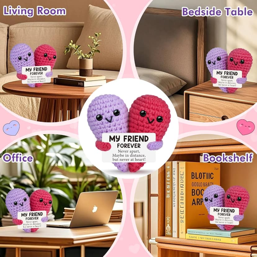 Funny Crochet Love Gifts for My Forever Best Friend,Birthday Gifts for Women Friendship,Small Cute Handmade Knitted Stuff Heart,Unique Christmas White Elephant Gift Ideas for Friends Female Bestie BFF