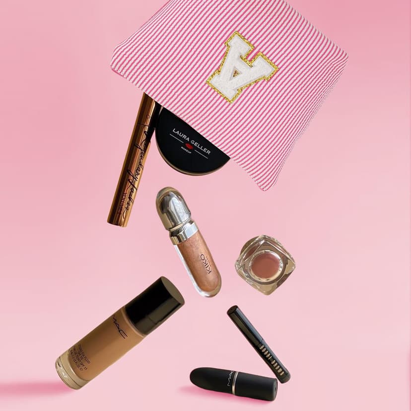 Christmas Gifts 2025 for Girls - Stocking Stuffers for Teen Girls Makeup Bag Set, 6 7 8 9 10 11 12 Year Girl Birthday Gift, Initial Travel Makeup Bags, Christmas Birthday Gifts for Girl