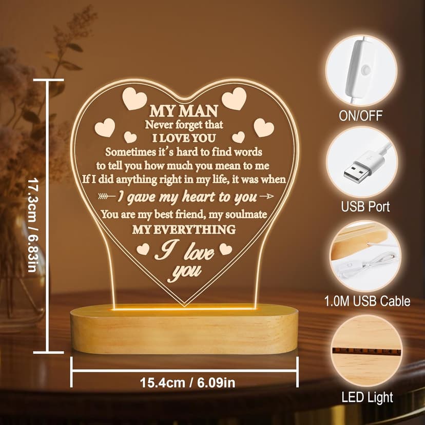 Gifts for Him, I Love U to My Husband's Gifts with Warm Light for Home Decor, Gifts for Birthday, Xmas,Holidays, A Thankyou Gifts for Him Husband Boyfriend My Man