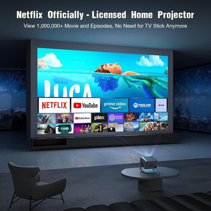 [Netflix Officially & Auto Focus] VOPLLS 4K Projector with WiFi and Bluetooth, 3D Stereo Sound & Auto Keystone Video Projector, 1200ANSI Outdoor Movie Projector, 50% Zoom, MAX 300''Display (Grey)