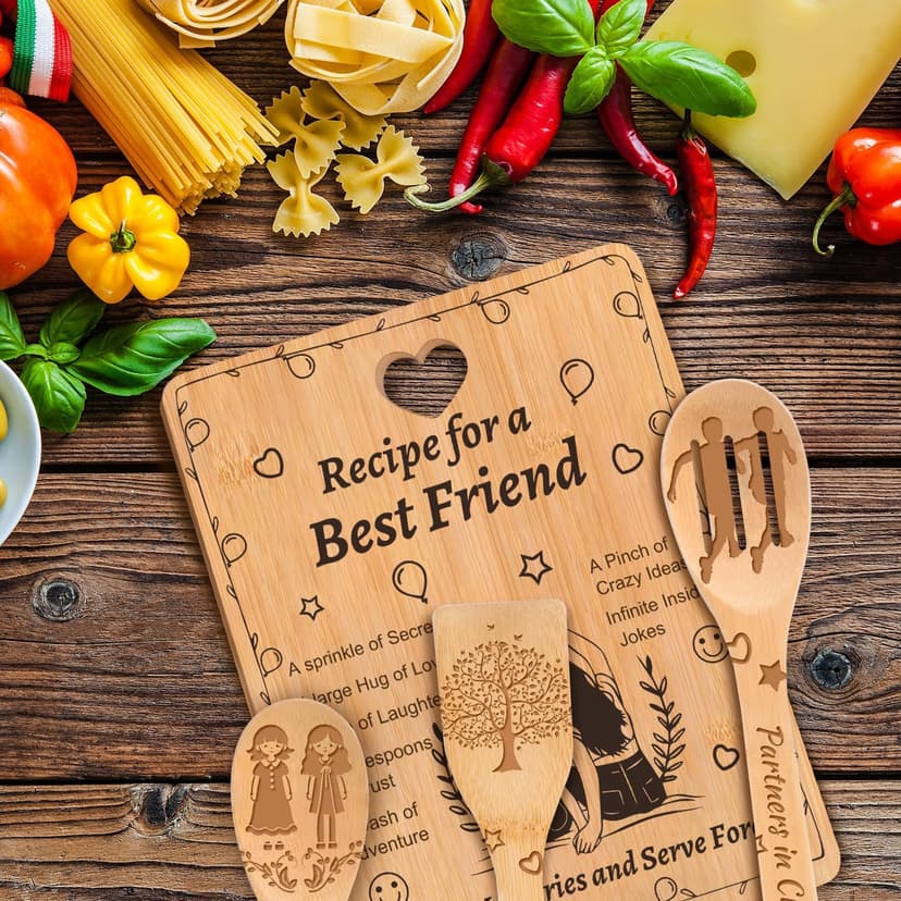 Best Friend Birthday Gifts for Women - “Recipe for a Best Friend” Bamboo Cutting Board Set, Engraved with Inside Jokes & Secrets - Bestie Gifts for Graduation, Long-Distance, Housewarming & Christmas