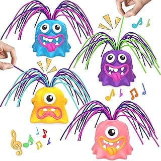 4PCS Fun Hair Pulling Fidget Screaming Monster Toys, Anti Anxiety Toys and Venting Novelty Toys, Different Screams Made by Hair Pulling, Halloween Christmas for 3 4 5 6 7+ Kids Teen Boys Girls Gifts