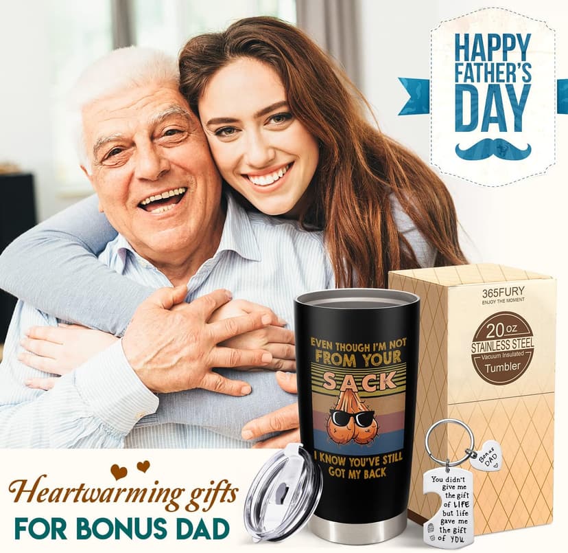 Bonus Dad Gifts - Step Dad Gifts From Daughter, Son, Kids - 20 Oz Tumbler & Keychain Funny Stepdad Gift - Christmas Father Day, Birthday Gift For Stepdad - Best Bonus Father Travel Coffee Mug