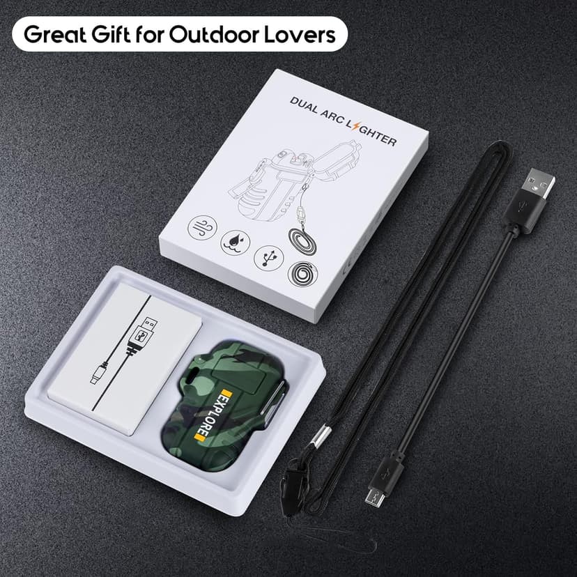 LcFun LcFun Waterproof Electric Dual Arc Lighter USB Rechargeable Outdoor Windproof Flameless Plasma Lighters for Camping, Hiking, Adventure, Survival Tactical Gear Stocking Stuffers Gifts for Men