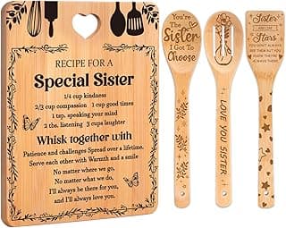 Gifts for Sister - "Recipe for a Special Sister" Sister Birthday Gifts Cutting Board Set, Bamboo-Made Engraved Utensil Set Sister Gifts, Birthday Gifts for Sister from Sister
