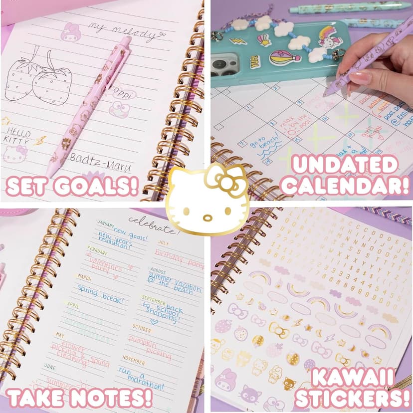 Horizon Group USA Hello Kitty and Friends Agenda, 70 Pages, Hardcover Planner, Kuromi Stickers, Sanrio Stuff, Cute School Supplies, Stationery and Accessories