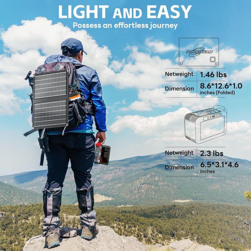 POWSTREAM 24000mAh Solar Generator with AC Outlet 120W Peak, 88.8Wh Portable Power Station with Panels 21W Included and Camping Lantern 248LM, Solar Powered Power Bank for Outdoor Camping Home Backup