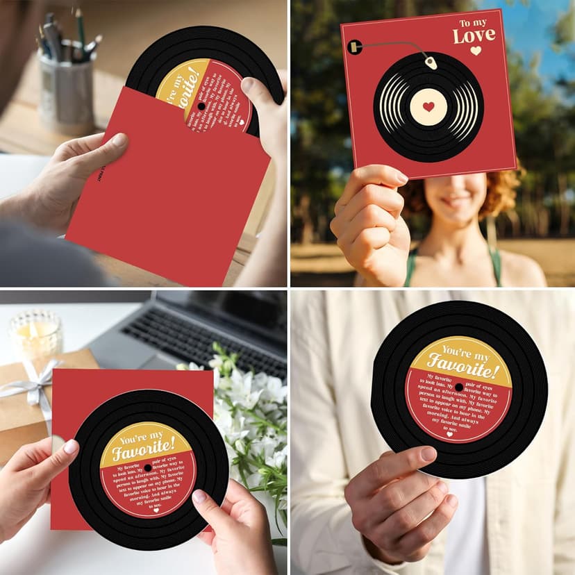 Retro Anniversary Card for Him or Her, Romantic Gift for Husband Wife, Boyfriend or Girlfriend, Love Notes for Couple, Vinyl Record Birthday Card, Valentines Day Gifts For Men and Women