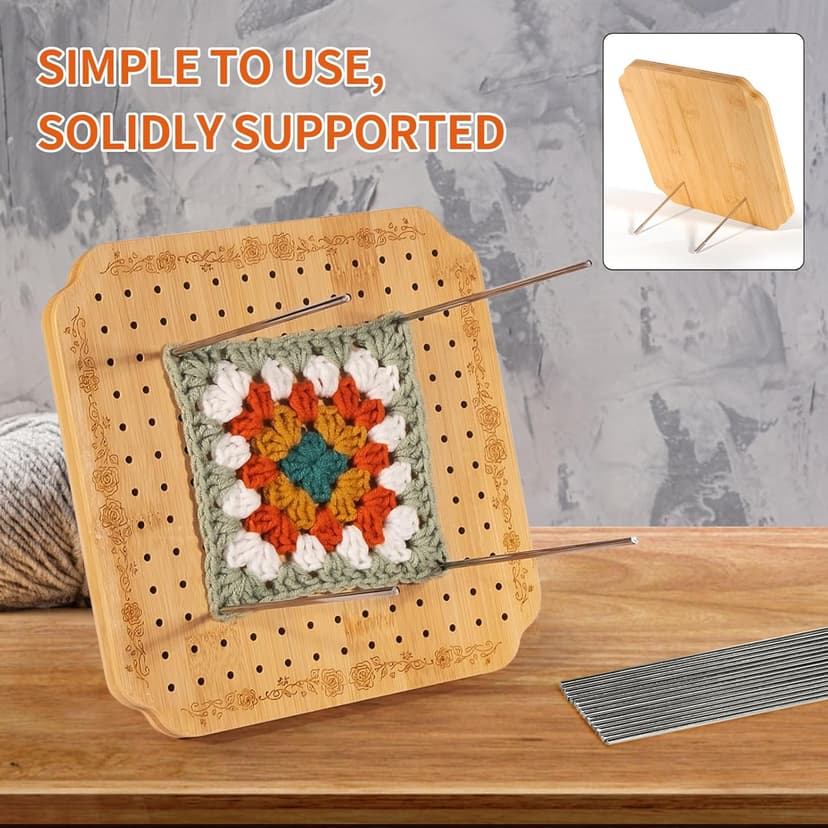 CraftyManor 7.6 in Blocking Boards for Crochet Projects with Rose Pattern, Crochet Blocking Board with Pegs, Granny Square Blocking Board with 20 Stainless Steel Pegs, Bamboo