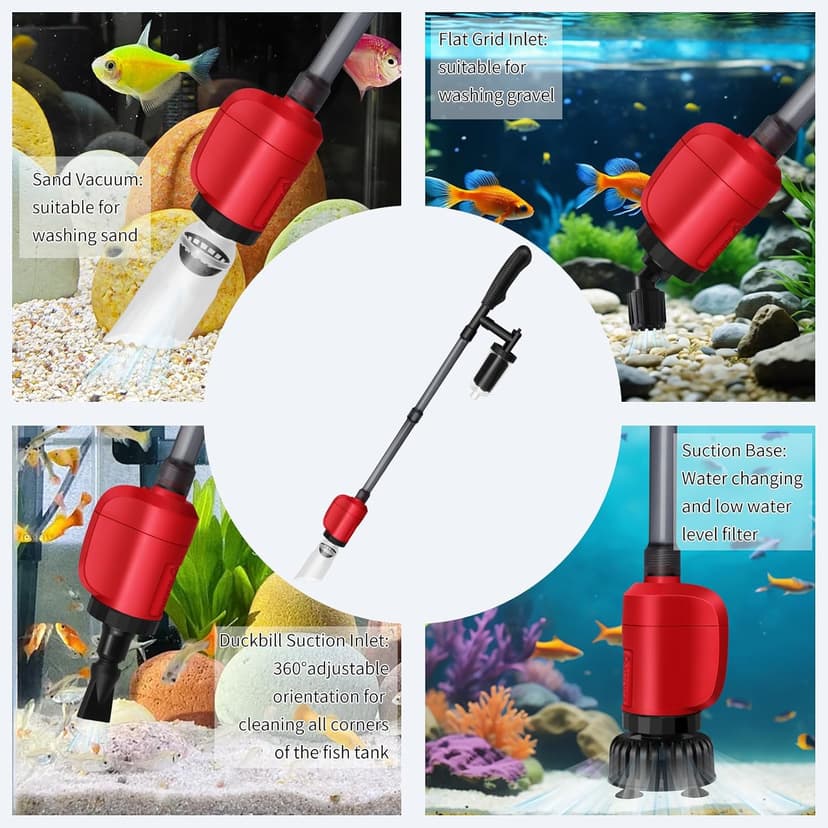 Electric Aquarium Vacuum Gravel Cleaner, 36W 6 in 1 Multifuction Automatic Fish Tank Gravel Cleaner Vacuum for Wash Sand & Water Changer
