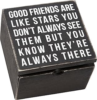 Primitives by Kathy 18192 Classic Hinged Wood Box, 4 x 4 x 2.75-Inches, Good Friends Are Like Stars