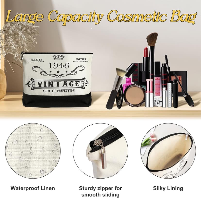 YeohJoy 80th Birthday Gifts for Women Canvas Tote Bag Travel Gear, Unique 80 Years Old Birthday Gifts for Mom Wife Aunt Friends Her, Vintage 1945 Handbag & Cosmetic Bag & Back in 1945 Poster