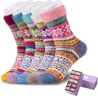 ICEIVY 5 Pair Fuzzy Cozy Socks for Women - Warm Comfy Soft Casual Home Sleep Winter Wool Socks - Gifts for Women