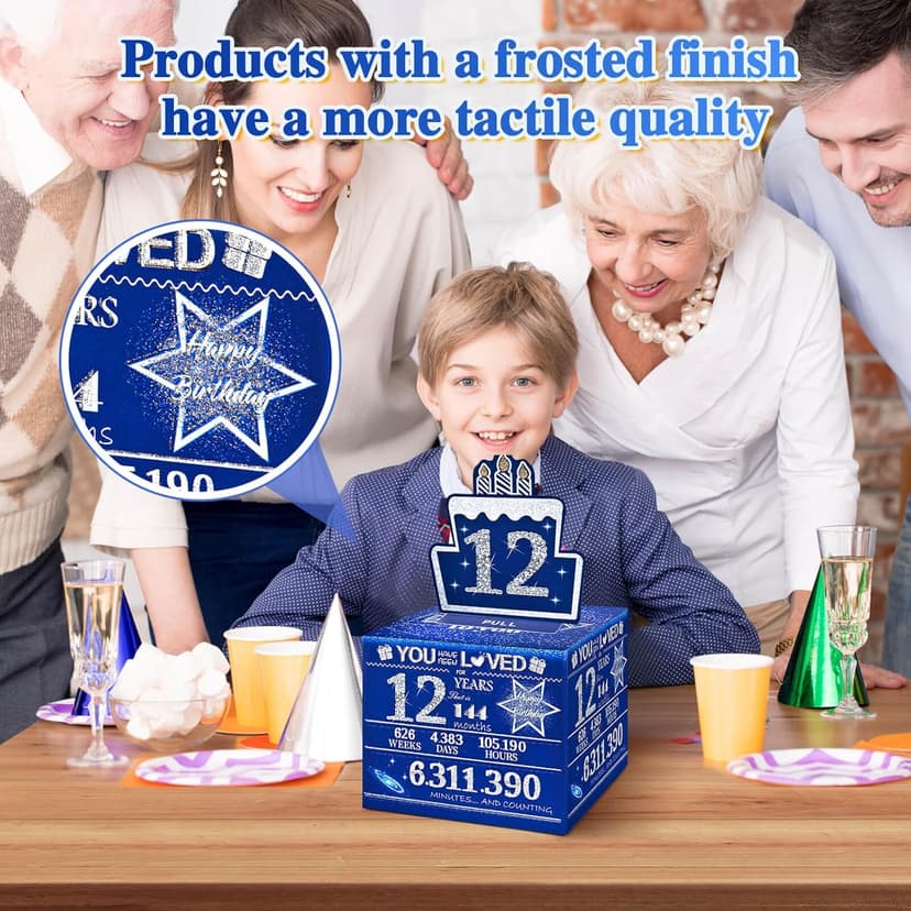 12 Happy Birthday Money Box for Cash Gift, 12th Birthday Decorations for Boys and Girls, Gifts for 12 Year Old Boy, Boy Gift Ideas, Cool Things for Teen -Blue with 100PCS Bags