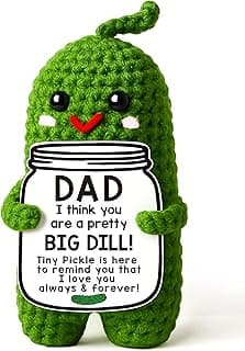 Fathers Day Gifts from Daughter or Son - Funny Crochet Pickle Plush with Big Dill Card - Unique Handmade Gift for Dad, Birthday, Christmas, New Dad Present