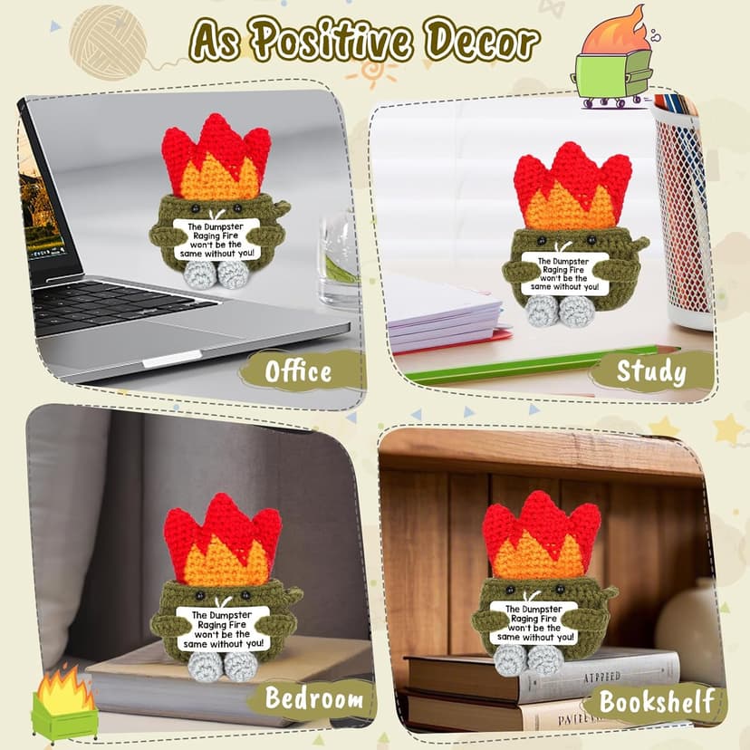 Funny Dumpster Crochet Fire, Bosses Day Gifts for Women Men Boss, Christmas Thank You Appreciation Gifts for Coworker Teacher Friend, Birthday Retirement Farewell Moving Going Away Gift Desk Decor