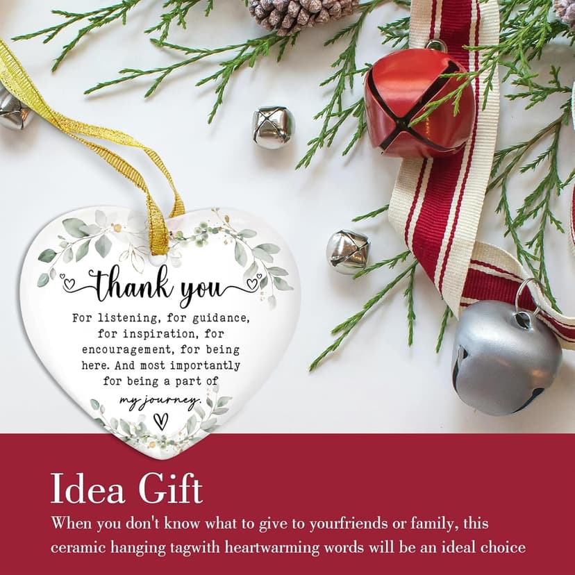 Gossby Heart-Shaped Thank You Ceramic Ornament - Appreciation Gift for Women - Thank You Gift for Coworker, Friend, Teacher, Boss, Employee - Car Hanging Decoration Ornament - Wine Bottle Decor