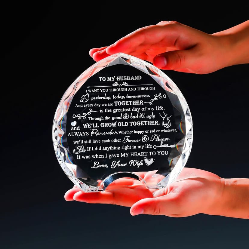 QIANWEI Husband gifts from wife Unique - Crystal Engraved Gifts for Husband Personalized Who Want Nothing - HUSBAND Birthday Anniversary Fathers Day Christmas Valentines Day Gifts Ideas for My Man