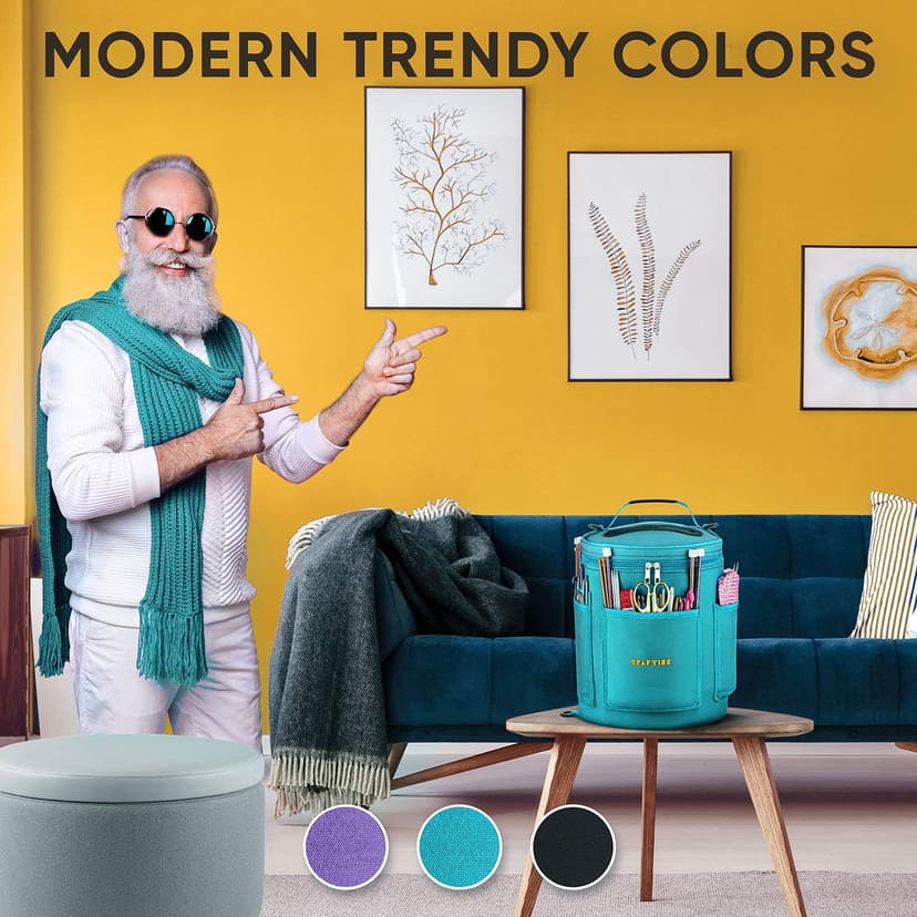 CRAFTISS Knitting Bag Yarn Storage - Christmas Gift - Durable Canvas Yarn Holder for Crochet Accessories - Organizer Crochet Bag with Knitting Accessories Case (Turquoise)