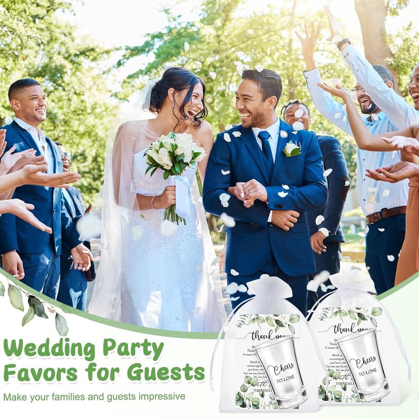 Uiifan 50 Sets Wedding Favors for Guests Wedding Shot Glasses Acrylic Clear Plastic Shot Glasses with Thank You Cards and Organza Bags for Guest Newlyweds Bridal Shower Gift (Cheers to Love)