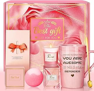 Birthday Gifts for Women, Mom, Sister, Friend: Unique Pink Self Care Spa Relaxation Baskets Set, Christmas, Holiday, Valentines Day Presents for Her, Girlfriend, Grandma, Wife, Bestie, Coworkers