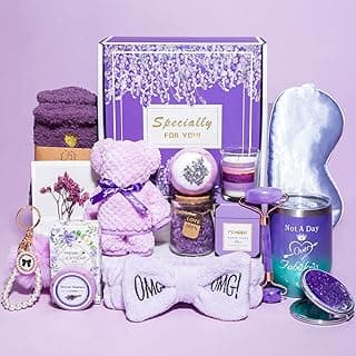 Birthday Gifts for Women,Gifts for Her Purple Gifts Basket for Women Lavender Relaxing Gift Set Self Care Package Unique Female Gift Ideas Birthday Presents Female Friendship Gifts