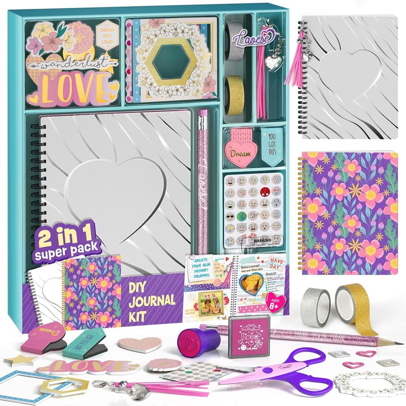 2-Pack DIY Journal Kit for Girls -Christmas Birthday Gifts for Girls 8 9 10 11 12 13 14 Years Old - Arts & Crafts for Teens Trendy Stuff - Scrapbook & Diary Supplies Toys Set